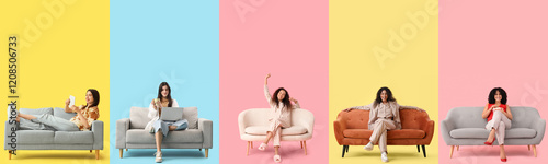 Collage of young women sitt...