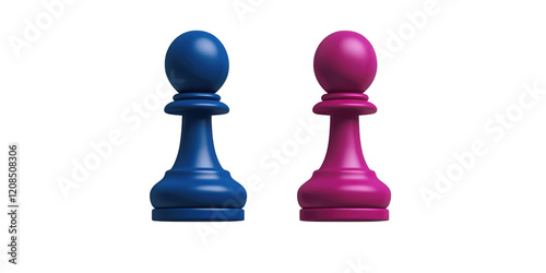 Blue and Pink Chess Pieces Strategy Game Competition 3D Render Abstract Concept