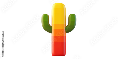 Colorful Rainbow Cactus Illustration 3D Render Cartoon Style Desert Plant