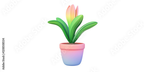 Pastel Flower Potted Plant 3D Rendered Cartoon Style Houseplant Spring Bloom