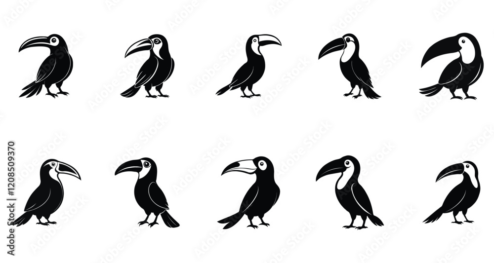 Black silhouette vector of toucan bird illustration art Black silhouette vector of toucan bird illustration art