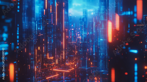 Smart Innovation city with connection cyber security network reciprocity over the sunset cityscape future wireless digital city and social media networking systems that connects people in the city