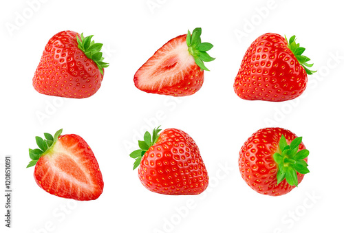 Strawberries with half, isolated on white background
