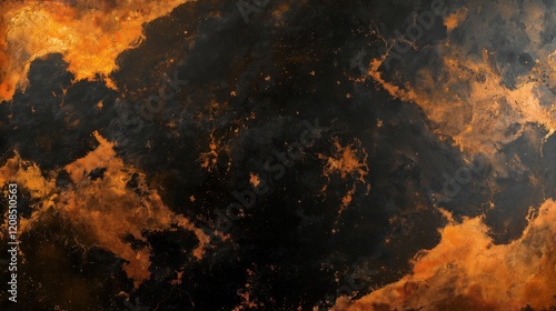 Abstract dark texture with golden and orange accents resembling cosmic energy