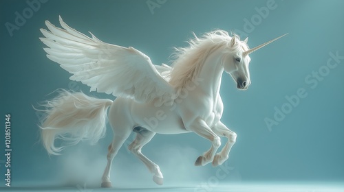 Majestic Winged Unicorn Soaring Through Ethereal Skies