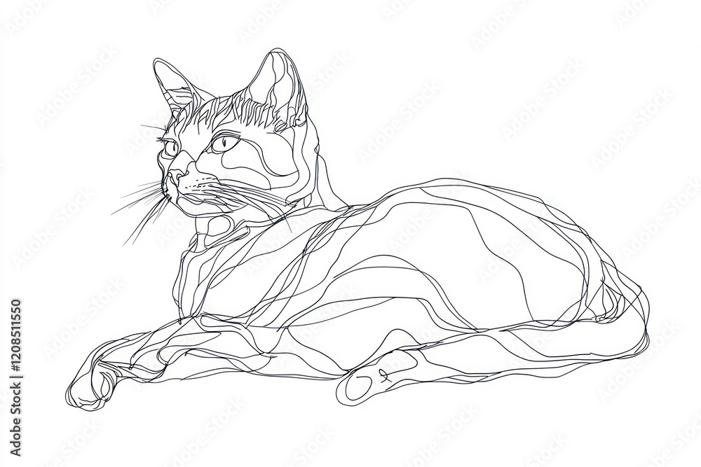 Continuous line drawing a cat in a pose, capturing simplicity and elegance. Continuous line drawing a cat in a pose, capturing simplicity and elegance.