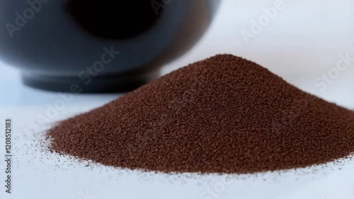 Super Slow Motion Shot of Ground Coffee and Fresh Beans  photo