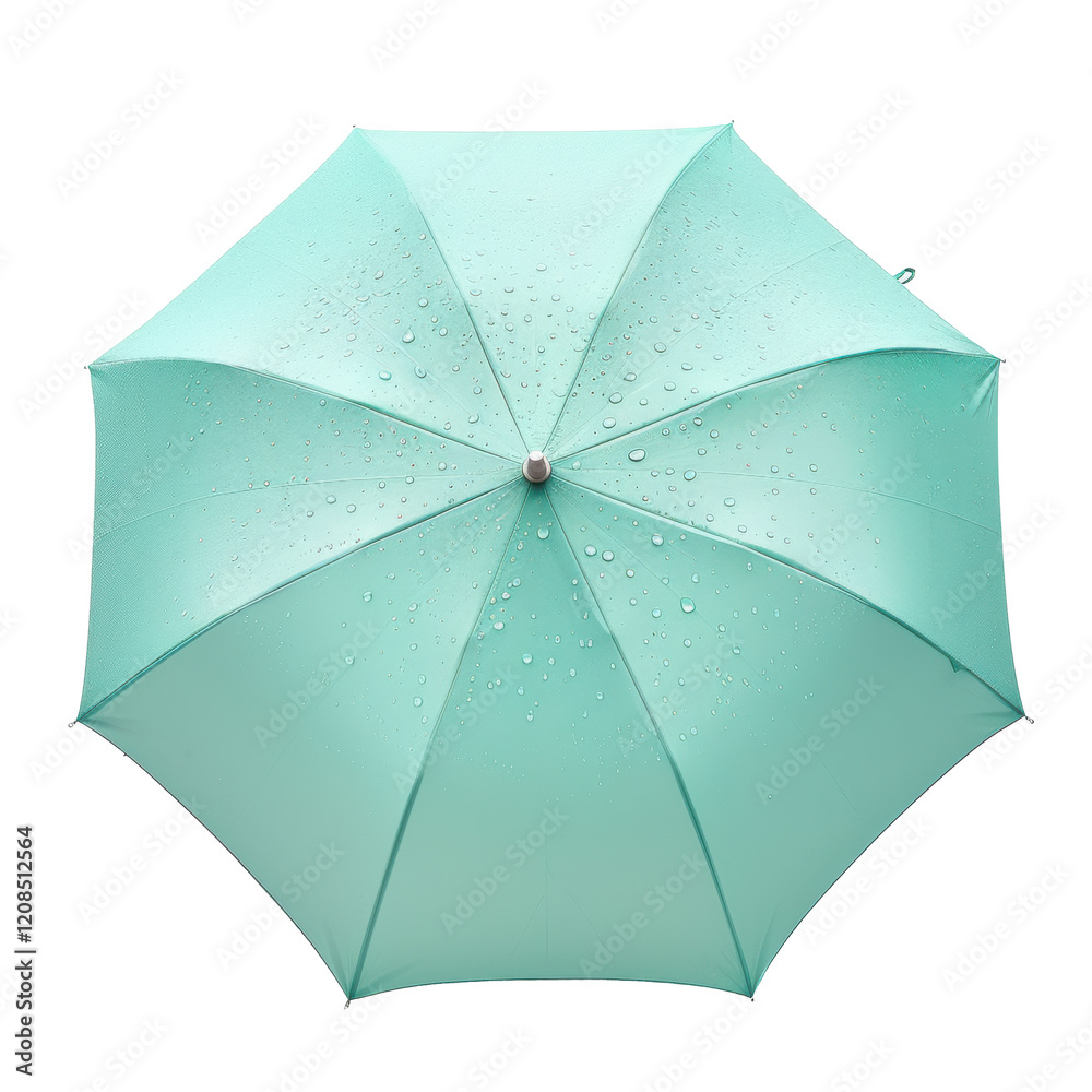 Mint green umbrella covered in raindrops on a rainy day isolated on white Mint green umbrella covered in raindrops on a rainy day isolated on white