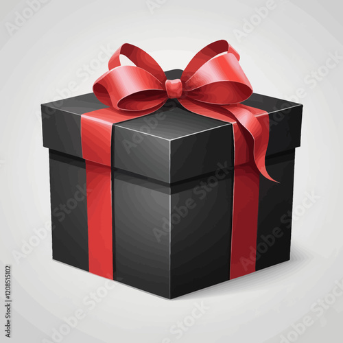 Realistic black gift box with red ribbon. Graphic elements, posters and banners for websites. Lottery, Discounts and promotions, special offers during the holiday season.vector illustration.