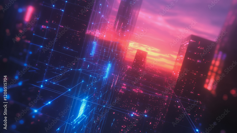 Obraz premium Smart digital Innovation city with connection network reciprocity over the cityscape. of future smart wireless digital city and social media networking systems that connects people with in city