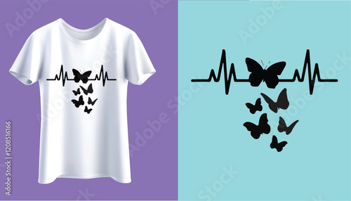 Love heart butterfly t- shirt design.