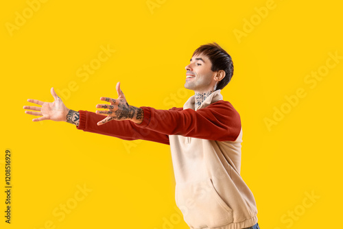 Young man opening arms for ...