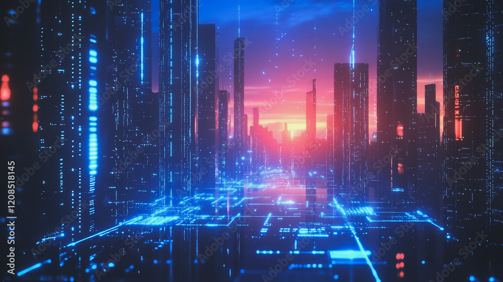 custom made wallpaper toronto digitalSmart digital Innovation city with connection network reciprocity over the cityscape. of future smart wireless digital city and social media networking systems that connects people with in city