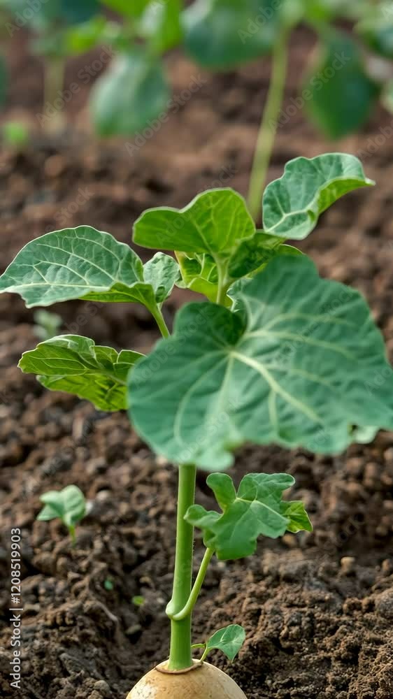 Fresh green seedlings growing in rich, dark soil under natural light during springtime Fresh green seedlings growing in rich, dark soil under natural light during springtime