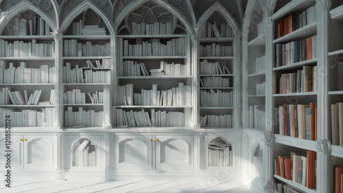 Wallpaper Mural Minimalist interior design of modern white gothic library with bookshelves
 Torontodigital.ca