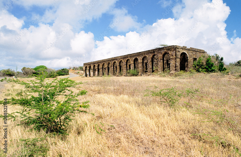 English Harbour, Antigua. Part of the Royal Artillery military fort built on Shirley Heights in 1790s by Sir Thomas Shirley