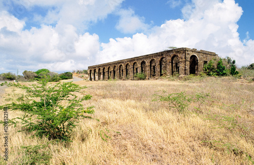 Obraz na płótnie English Harbour, Antigua. Part of the Royal Artillery military fort built on Shirley Heights in 1790s by Sir Thomas Shirley w salonie