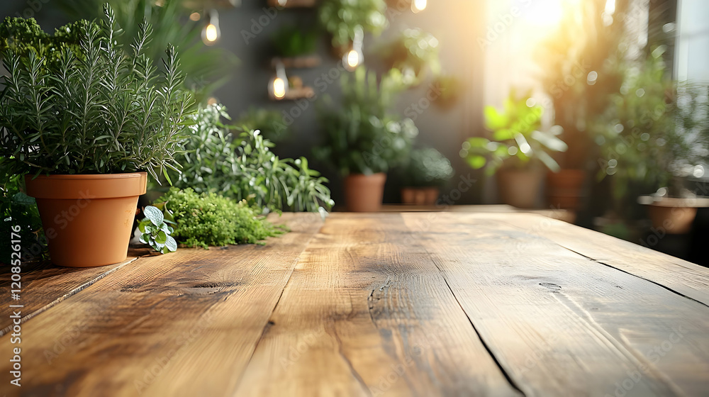 Rustic wooden table with potted plants and bright sunlight streaming through a window, creating a cozy and vibrant indoor scene. Rustic wooden table with potted plants and bright sunlight streaming through a window, creating a cozy and vibrant indoor scene.