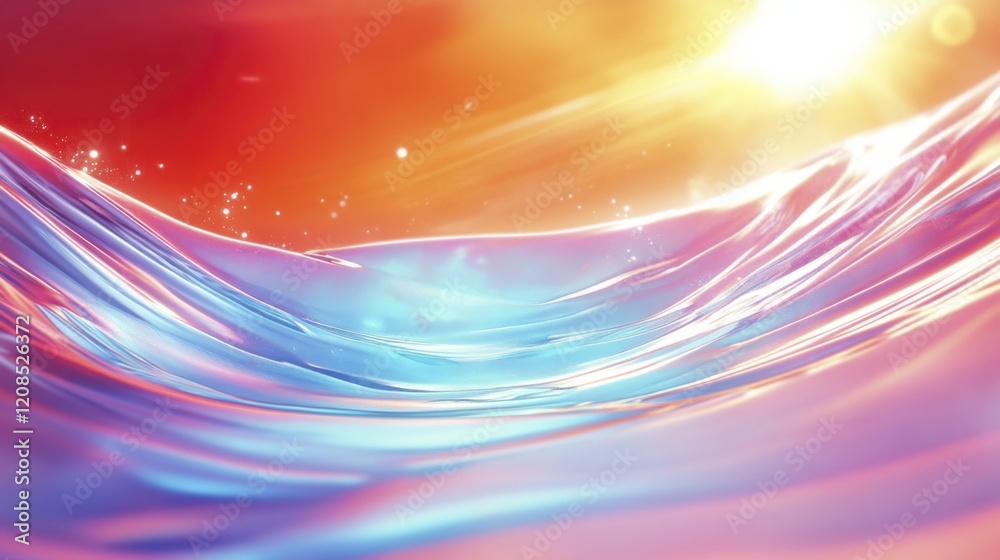 Abstract liquid wave with vibrant sunset colors and sparkling highlights