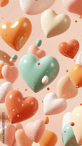 A colorful array of hearts floating in the air