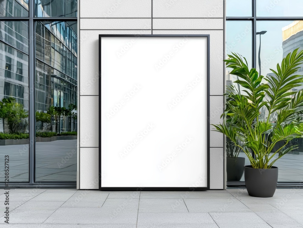 Blank Billboard on Bright Office Building Facade - Copy Space for Text in Clean Background. 3D rendering Blank Billboard on Bright Office Building Facade - Copy Space for Text in Clean Background. 3D rendering