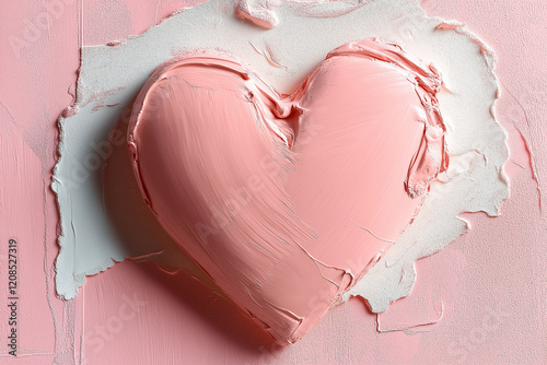 A heart made of pink paint is on a wall