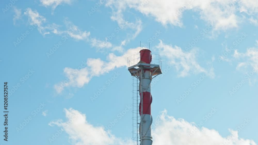 Exploring the towering structure against a backdrop of blue skies and fluffy clouds Exploring the towering structure against a backdrop of blue skies and fluffy clouds