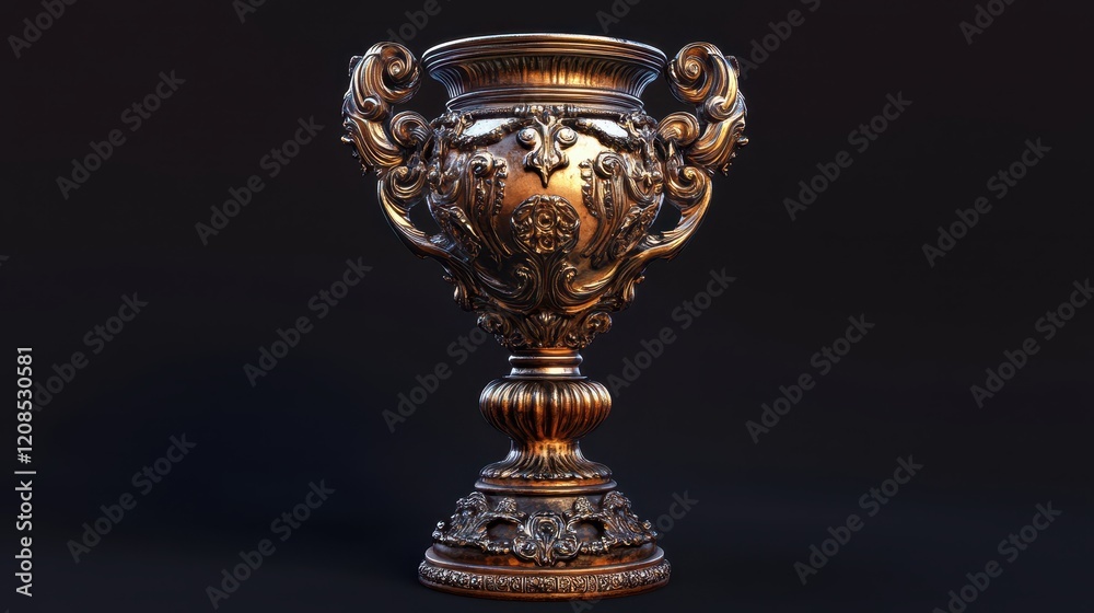 Ornate bronze trophy with intricate details on black background Ornate bronze trophy with intricate details on black background