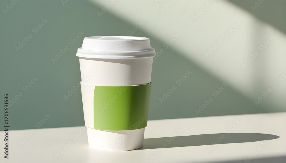 White Can with Light Green Tab Holding Coffee Drink White Can with Light Green Tab Holding Coffee Drink