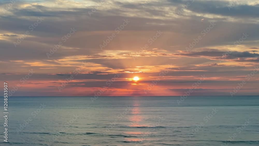 The sun sets over the ocean, casting a warm, golden glow across the sky. The sun sets over the ocean, casting a warm, golden glow across the sky.
