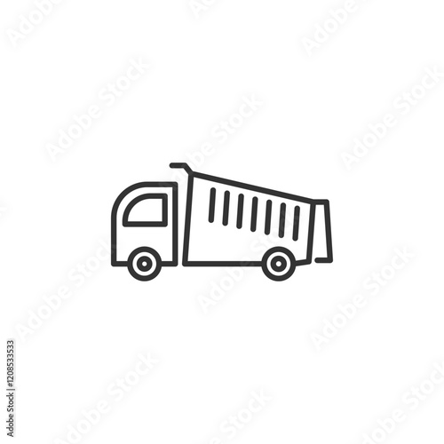 Minimalist outline of dump truck icon for transportation and construction themes