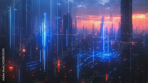 Wallpaper Mural Smart digital Innovation city with connection network reciprocity over the cityscape. of future smart wireless digital city and social media networking systems that connects people with in city Torontodigital.ca