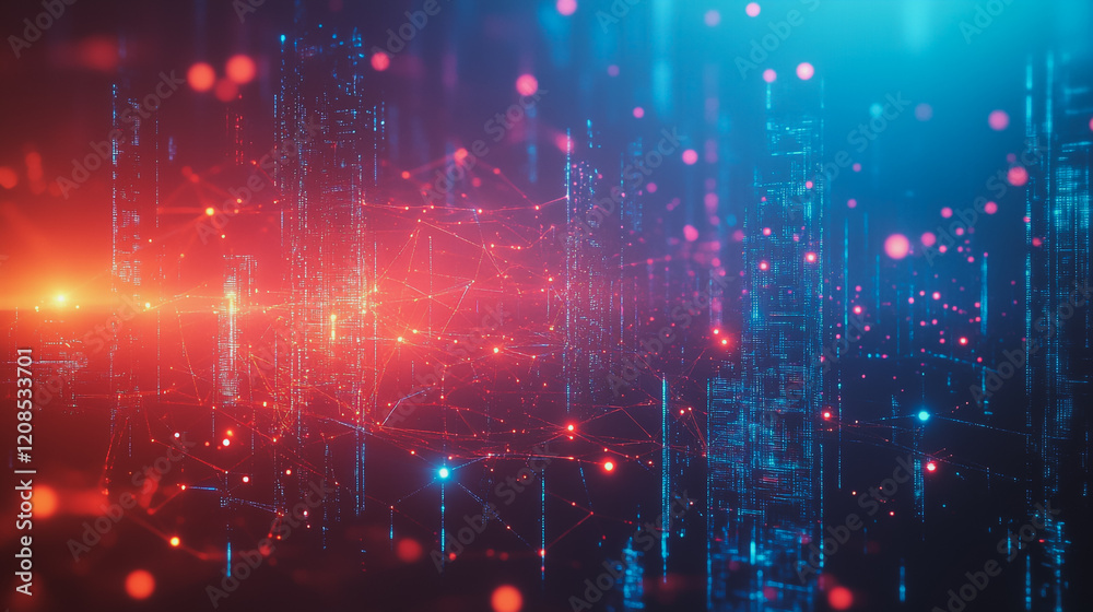 Obraz premium Smart digital Innovation city with connection network reciprocity over the cityscape. of future smart wireless digital city and social media networking systems that connects people with in city