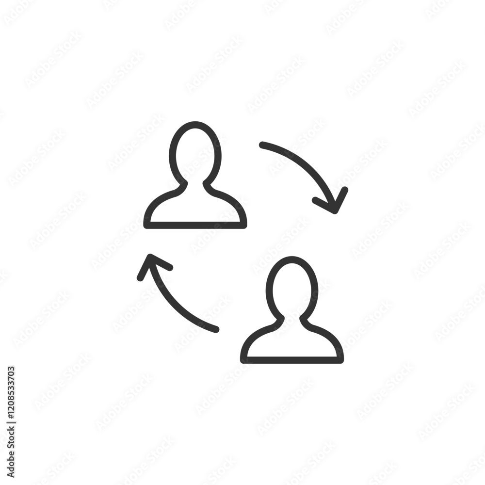 Minimalist outline of human connection cycle with arrows between two figures