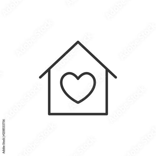 Minimalistic house icon with heart symbolizing home and love