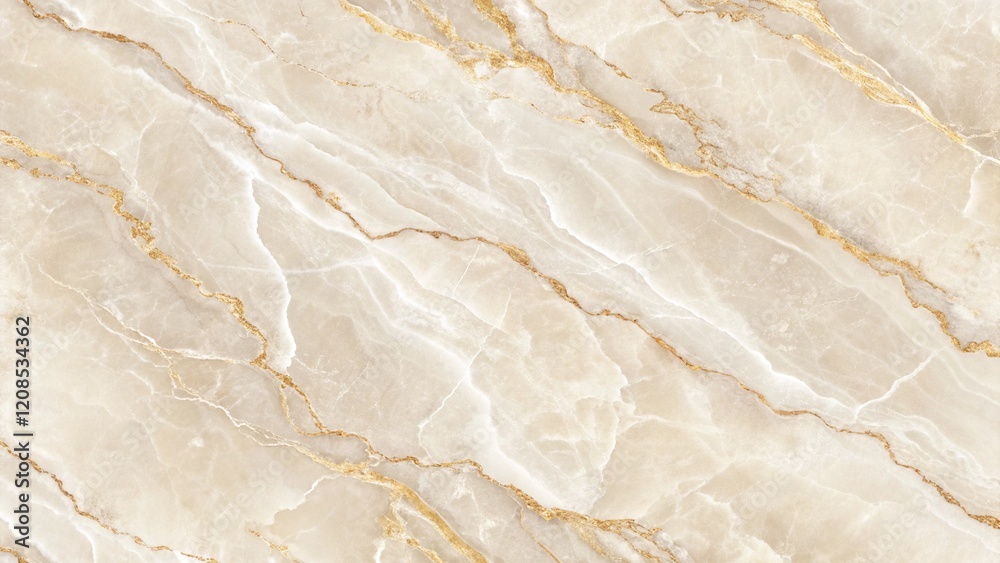 Fototapeta premium Luxurious marble surface with intricate gold veining. The soft, neutral tones and elegant pattern create a sophisticated and timeless aesthetic.