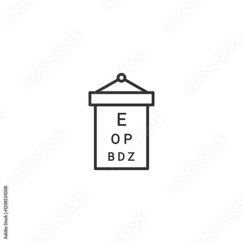 Minimalist eye test chart with hanging frame on white background