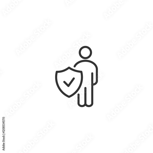 Minimalist security icon: person with shield symbolizing safety and protection