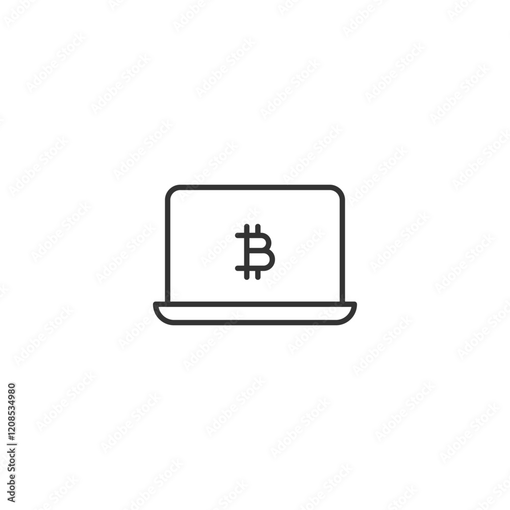 Bitcoin laptop icon: minimalist cryptocurrency technology symbol Bitcoin laptop icon: minimalist cryptocurrency technology symbol