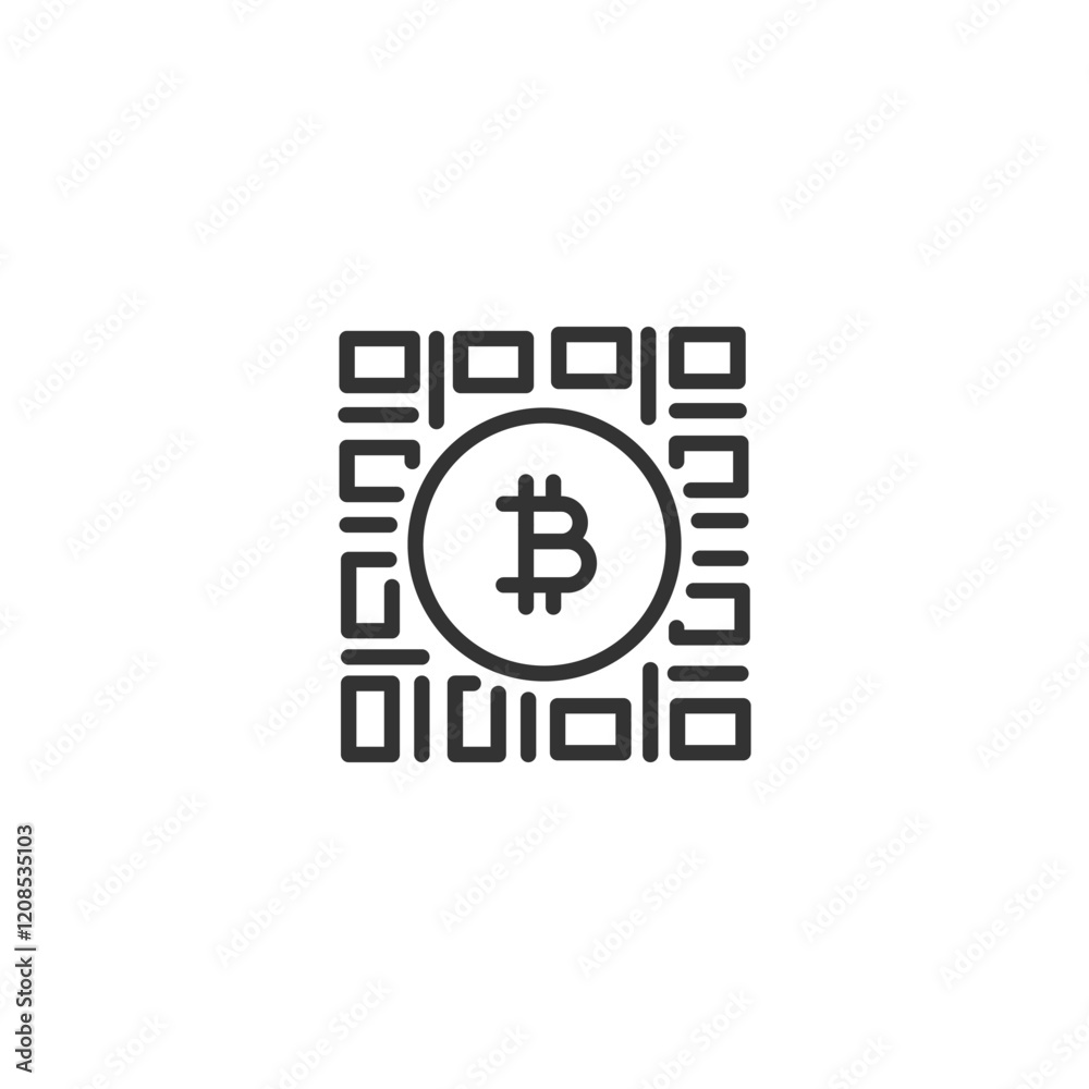 Bitcoin symbol in minimalist qr code design on white background Bitcoin symbol in minimalist qr code design on white background