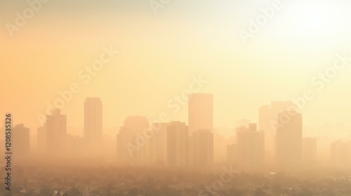 Explore a smogfilled skyline, where towering skyscrapers reach for the sky amidst the haze of urban life. photo