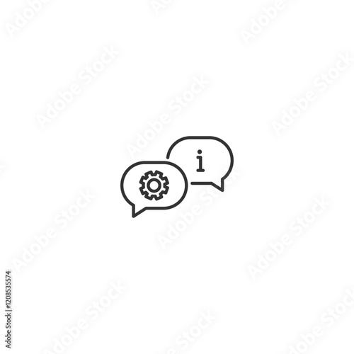 Speech bubbles with gear and information icons indicating support and assistance