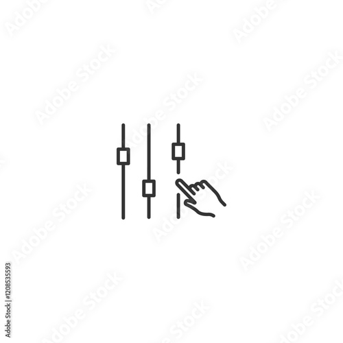 Minimalist control panel icon with adjustable sliders and hand gesture