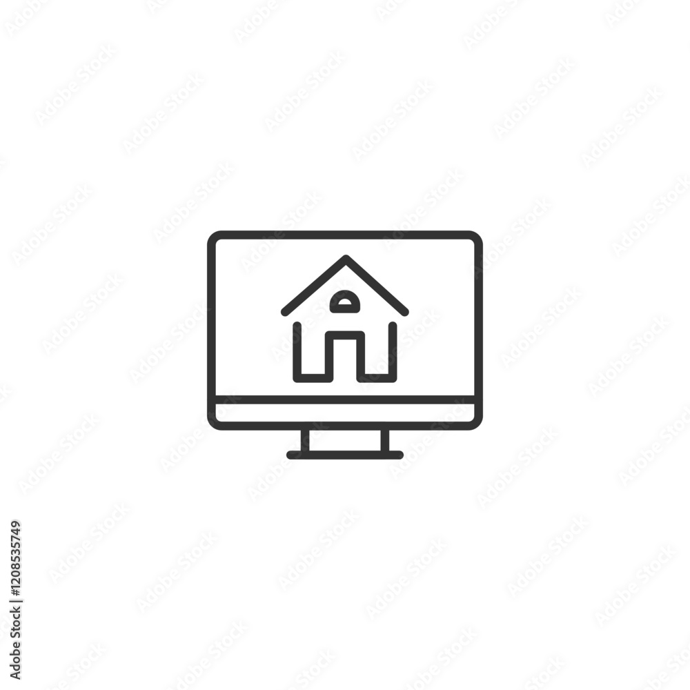 Digital home icon on computer screen: real estate and technology integration Digital home icon on computer screen: real estate and technology integration