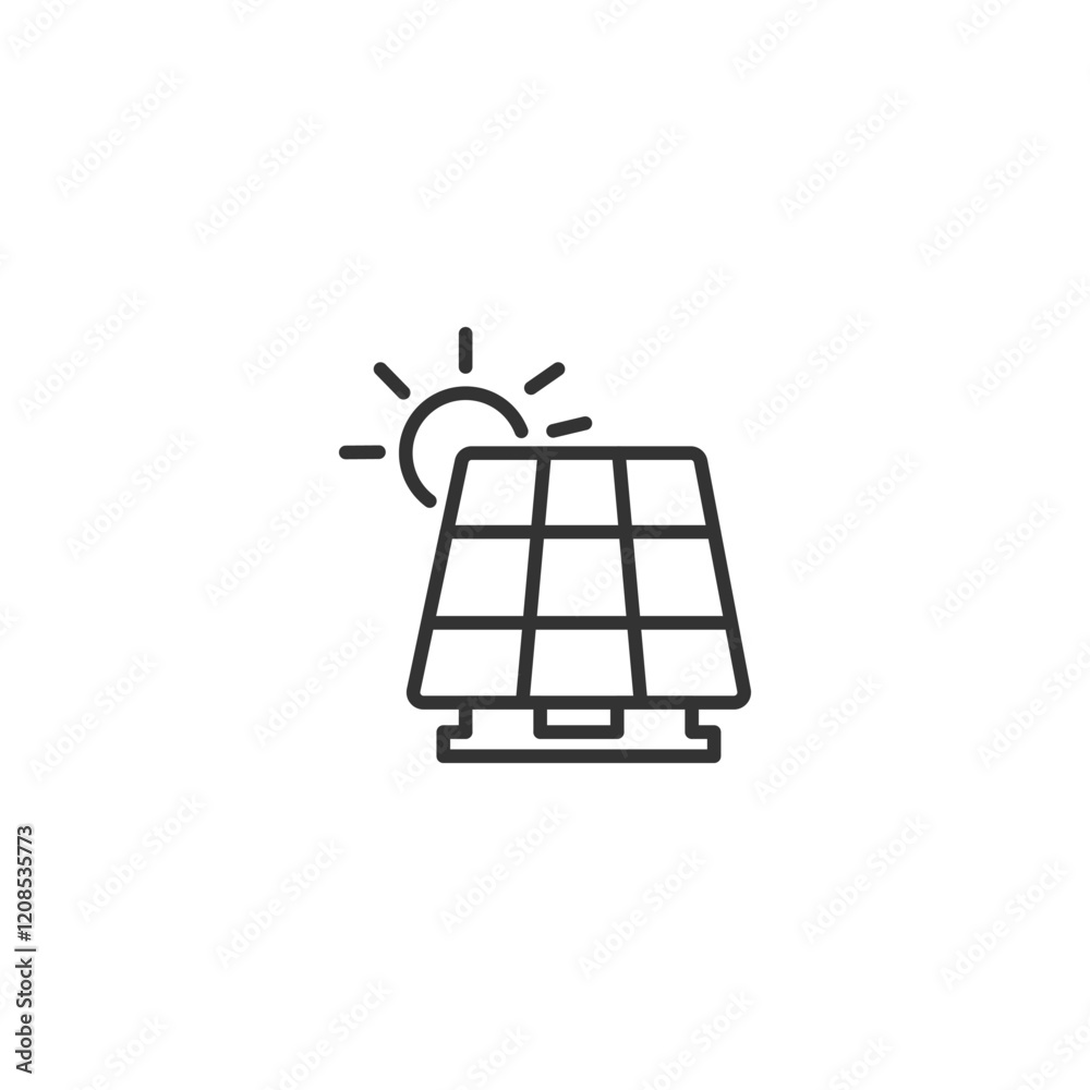 Minimalist solar panel icon with sun symbol for renewable energy concepts