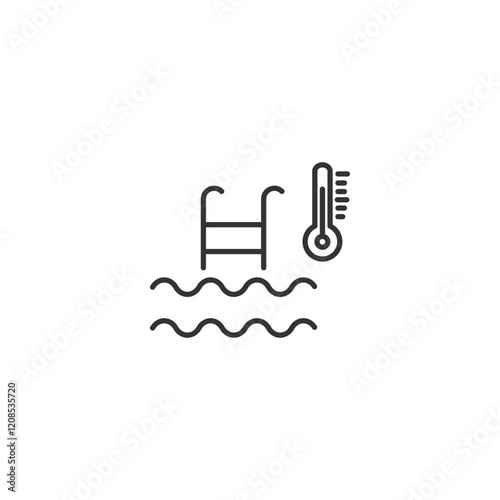 Minimalist pool and temperature icon with ladder and thermometer symbol
