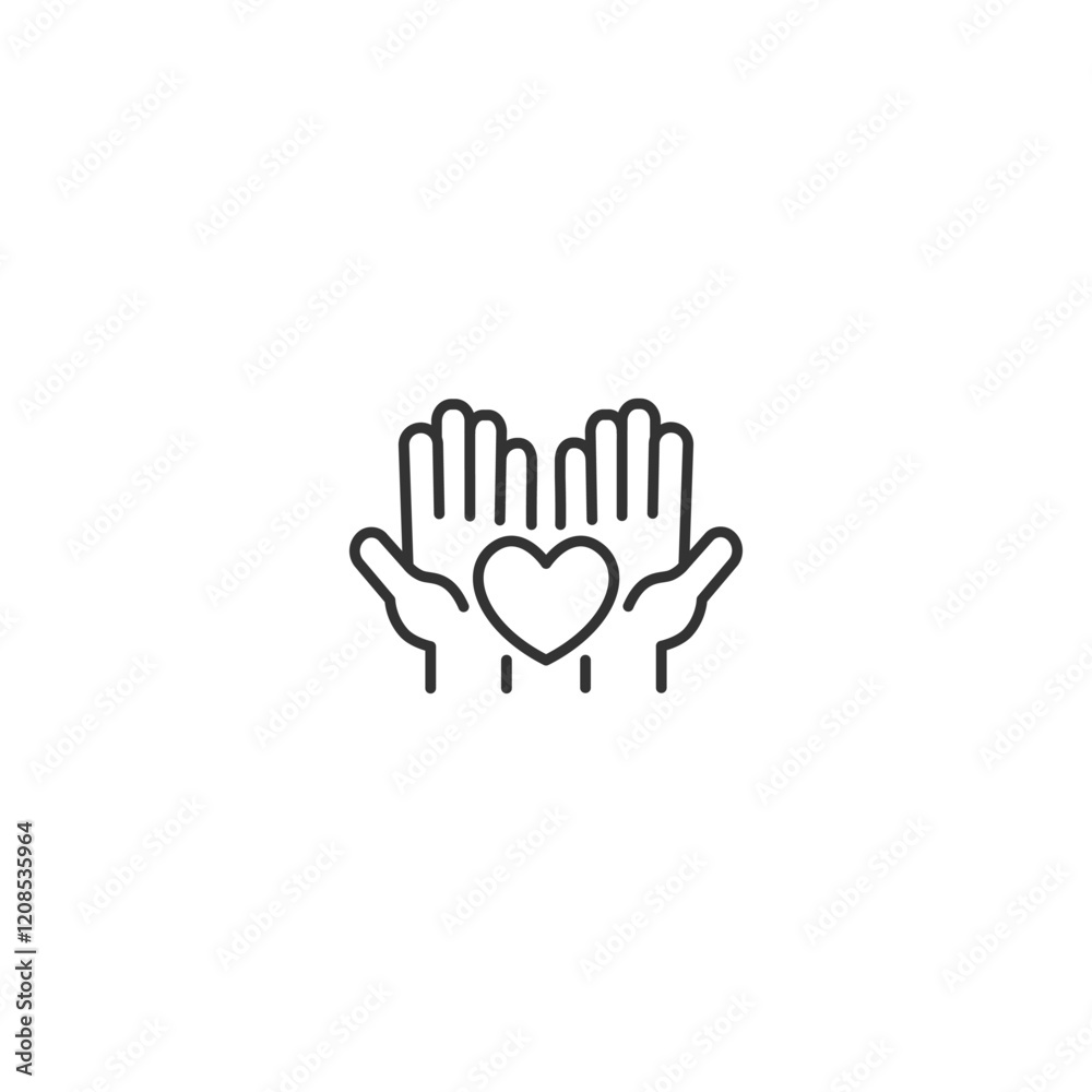Minimalist icon of open hands with heart symbolizing care and support Minimalist icon of open hands with heart symbolizing care and support