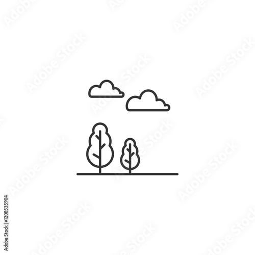 Minimalistic line art of trees and clouds in a natural landscape