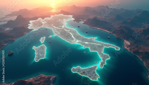 Aerial View of Italy at Sunset: A Stunning Coastal Landscape