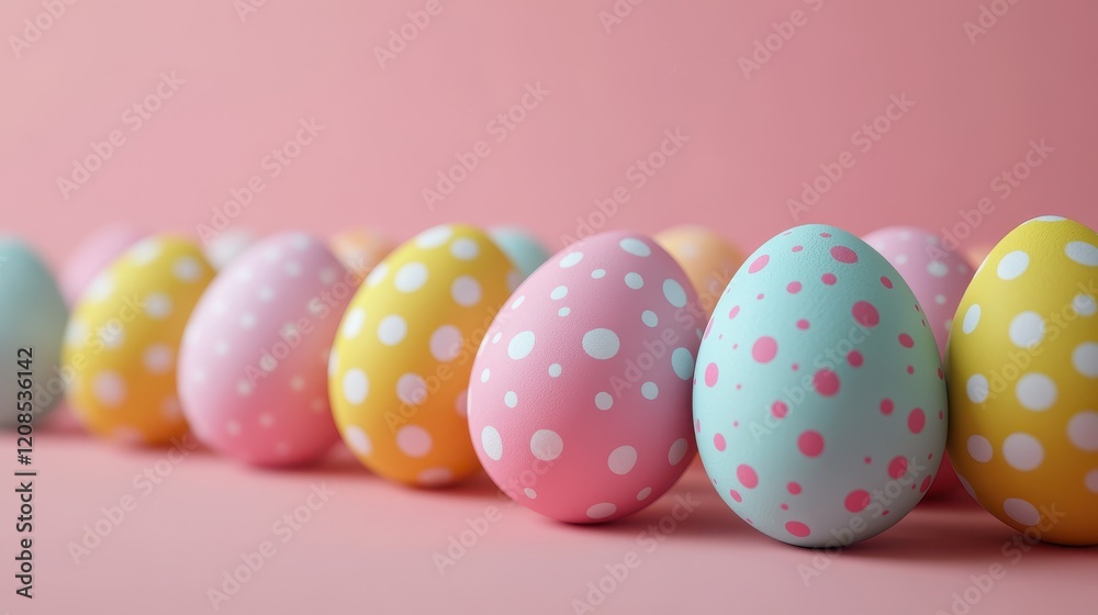 Colorful painted easter eggs on pink background with copy space for festive design Colorful painted easter eggs on pink background with copy space for festive design